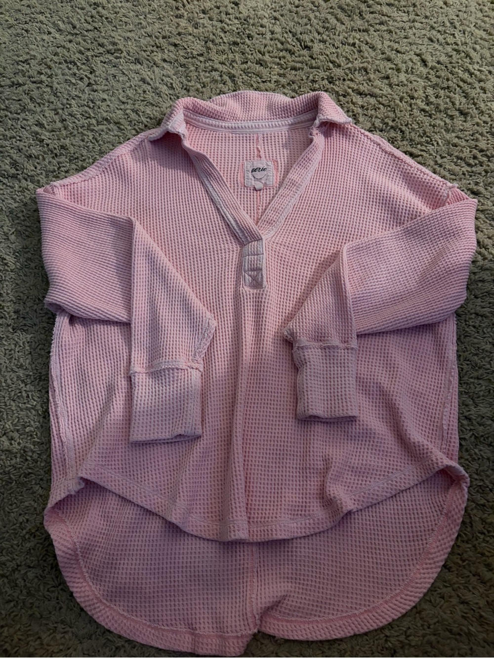 aerie Soft Waffle Knit Top in Pale Pink